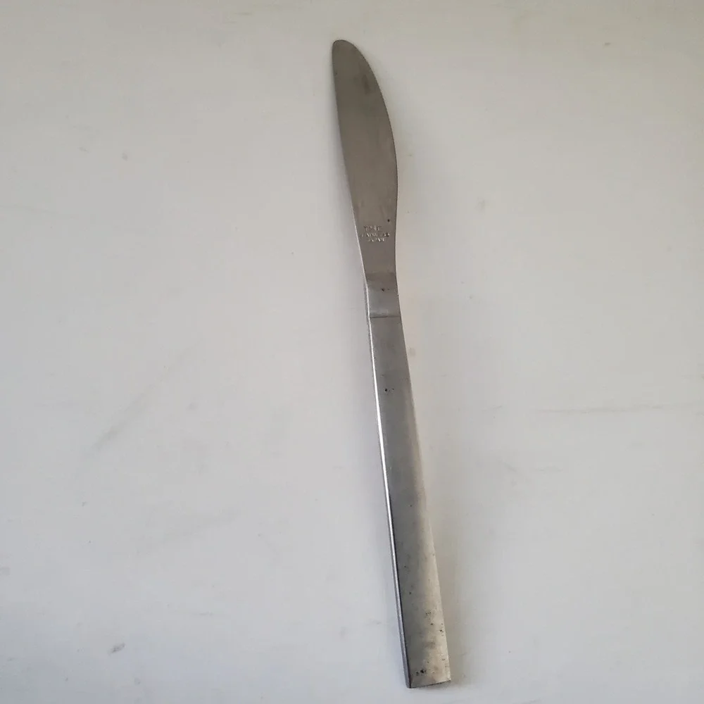 Vintage THC Stainless Japan Dinner Knife MCM Modern Square Handle FlatwareSilver